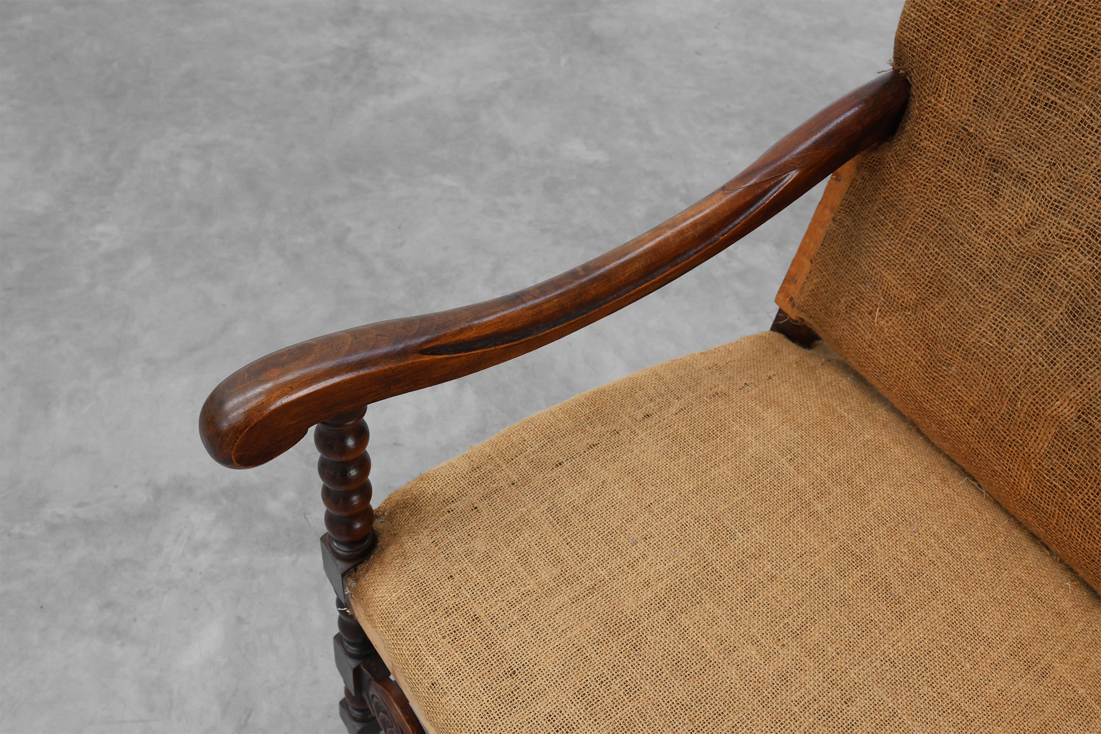 18th-Century Belgian Baroque Armchair in Wood and Leather, Louis XIV Periodthumbnail